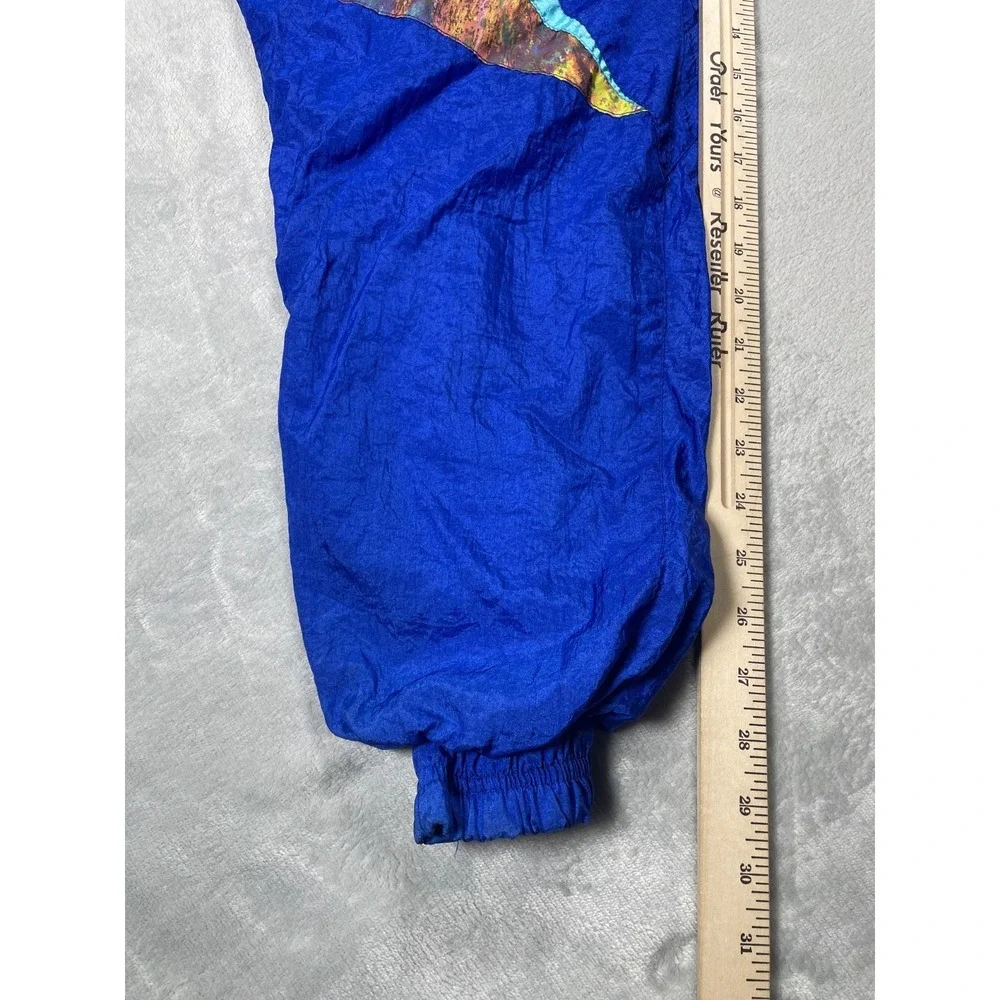 Vintage 90s Windbreaker Jacket Mens L Blue Colorblock Abstract Full Zip Nylon
